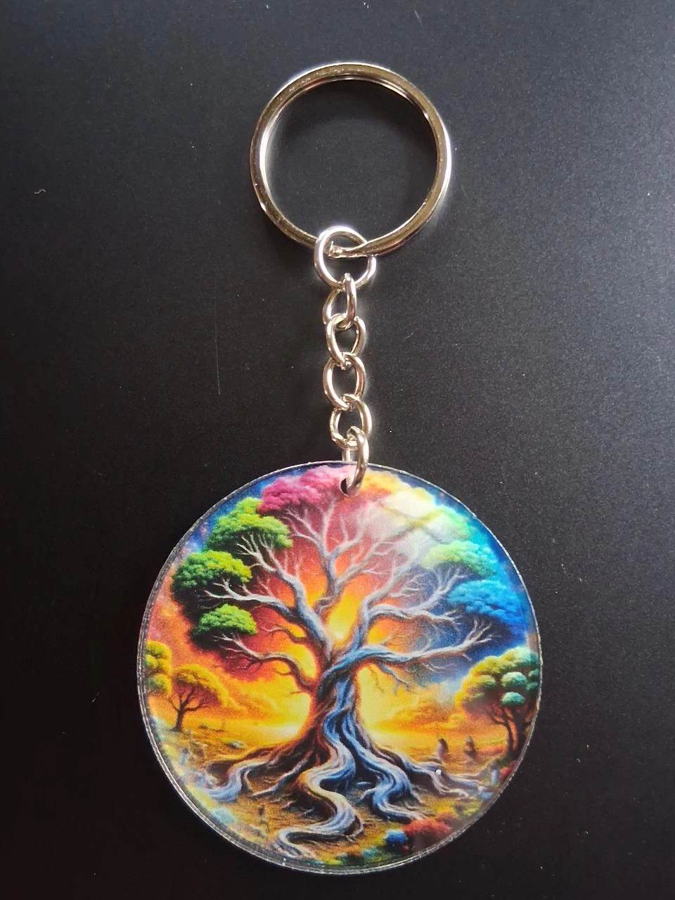 sleutelhanger Life Tree roze groen blauw geel